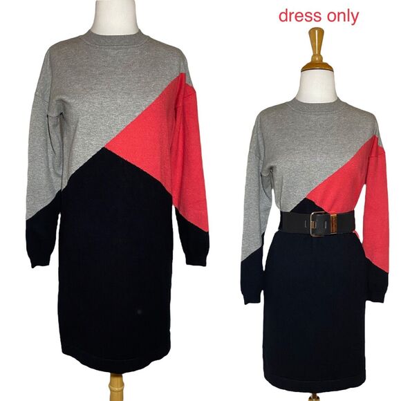 Sugarhill Brighton Women's Long Sleeve Knit Colorblock Crew Neck Dress Size 4 - Picture 1 of 11